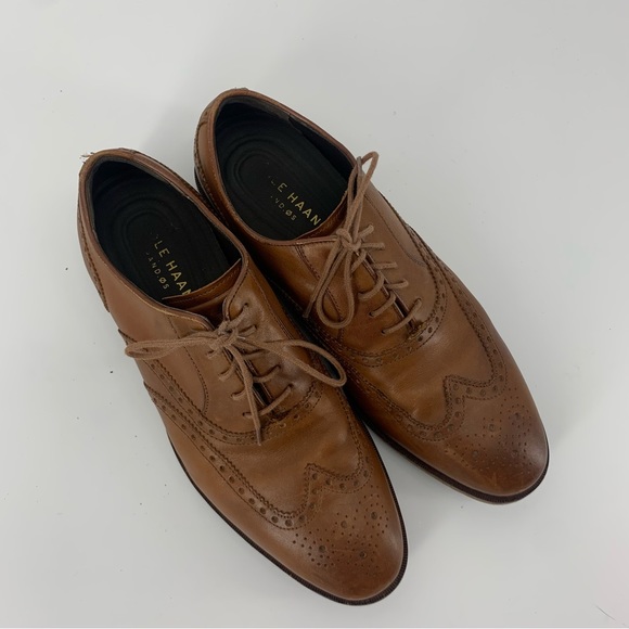 Cole Haan Men’s British Tan Leather Lace Up Wingtip Oxford Dress Shoes Size 8.5 - Picture 3 of 11